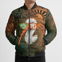Vintage American White Ibis Bomber Puffer Jacket Miami Sunglasses Artistic Tribal Wave Pattern