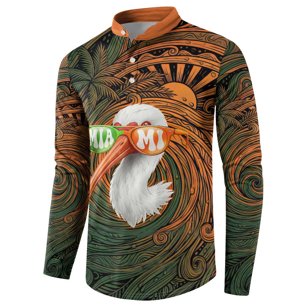 Vintage American White Ibis Button Sweatshirt Miami Sunglasses Artistic Tribal Wave Pattern
