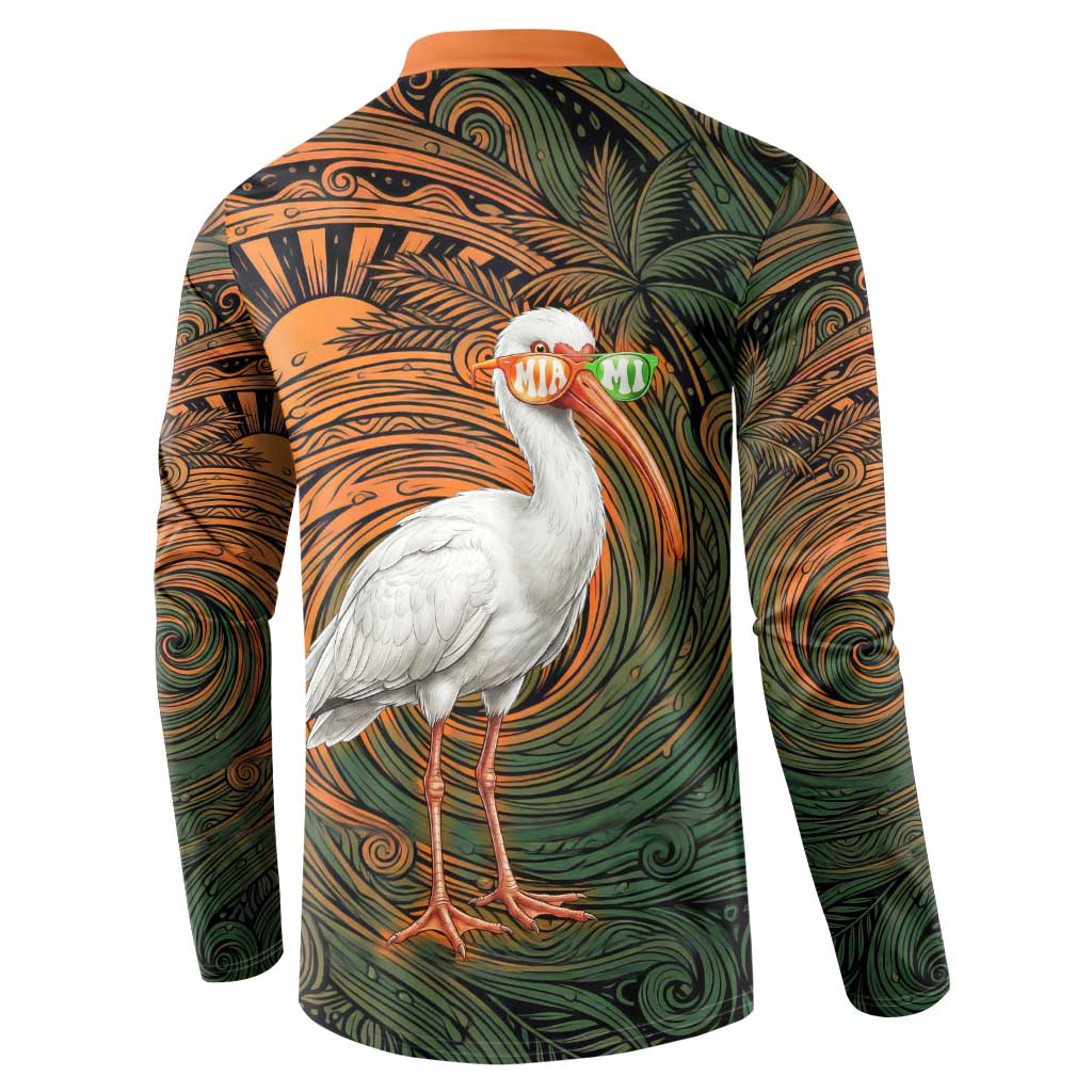 Vintage American White Ibis Button Sweatshirt Miami Sunglasses Artistic Tribal Wave Pattern