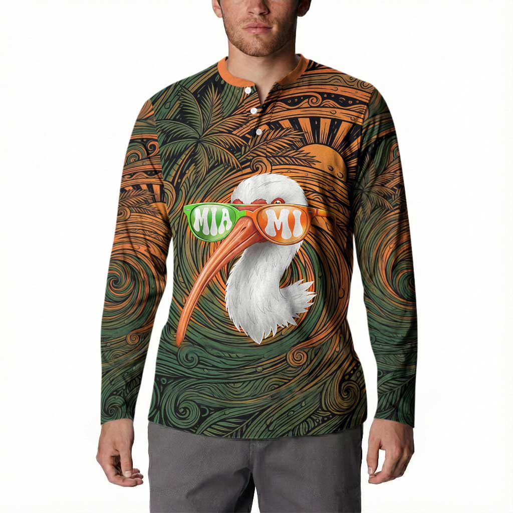 Vintage American White Ibis Button Sweatshirt Miami Sunglasses Artistic Tribal Wave Pattern