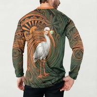 Vintage American White Ibis Button Sweatshirt Miami Sunglasses Artistic Tribal Wave Pattern