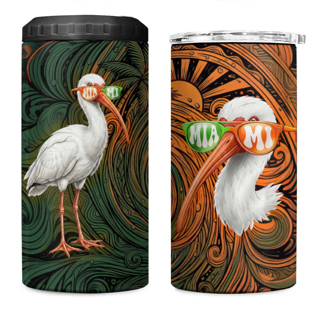 Vintage American White Ibis 4 in 1 Can Cooler Tumbler Miami Sunglasses Artistic Tribal Wave Pattern