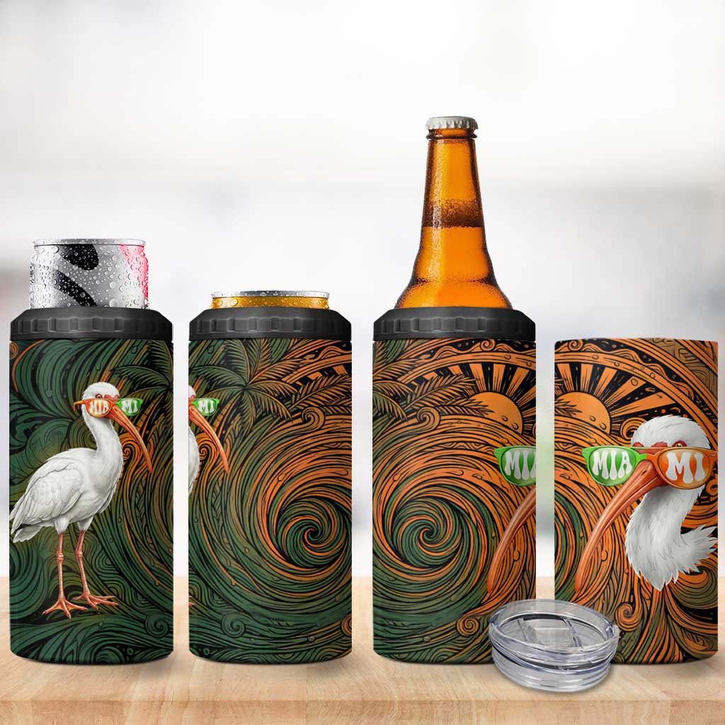 Vintage American White Ibis 4 in 1 Can Cooler Tumbler Miami Sunglasses Artistic Tribal Wave Pattern