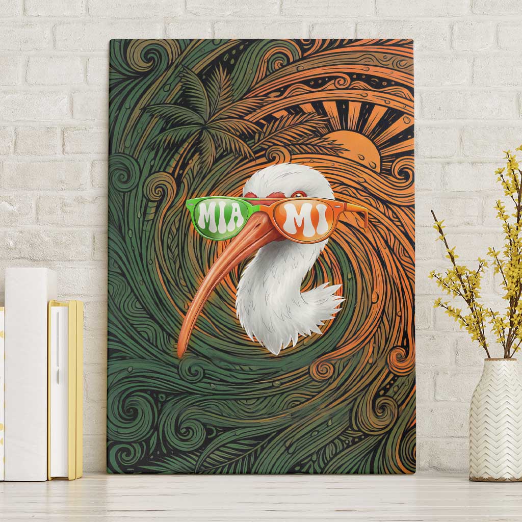 Vintage American White Ibis Canvas Wall Art Miami Sunglasses Artistic Tribal Wave Pattern