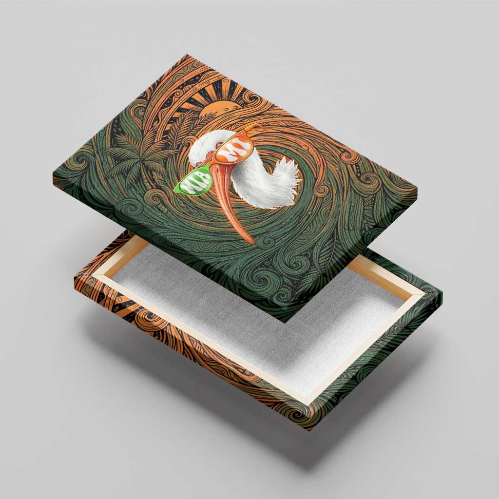 Vintage American White Ibis Canvas Wall Art Miami Sunglasses Artistic Tribal Wave Pattern