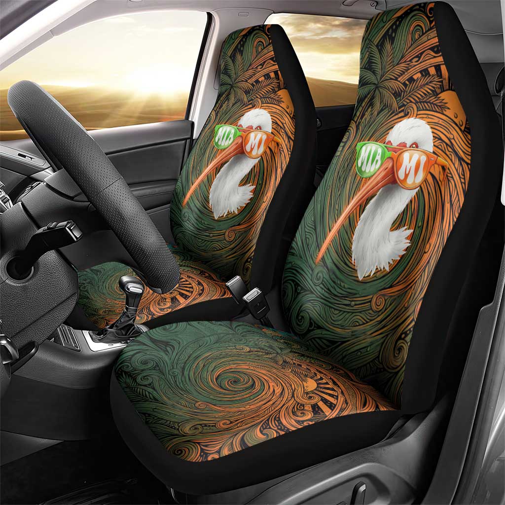 Vintage American White Ibis Car Seat Cover Miami Sunglasses Artistic Tribal Wave Pattern
