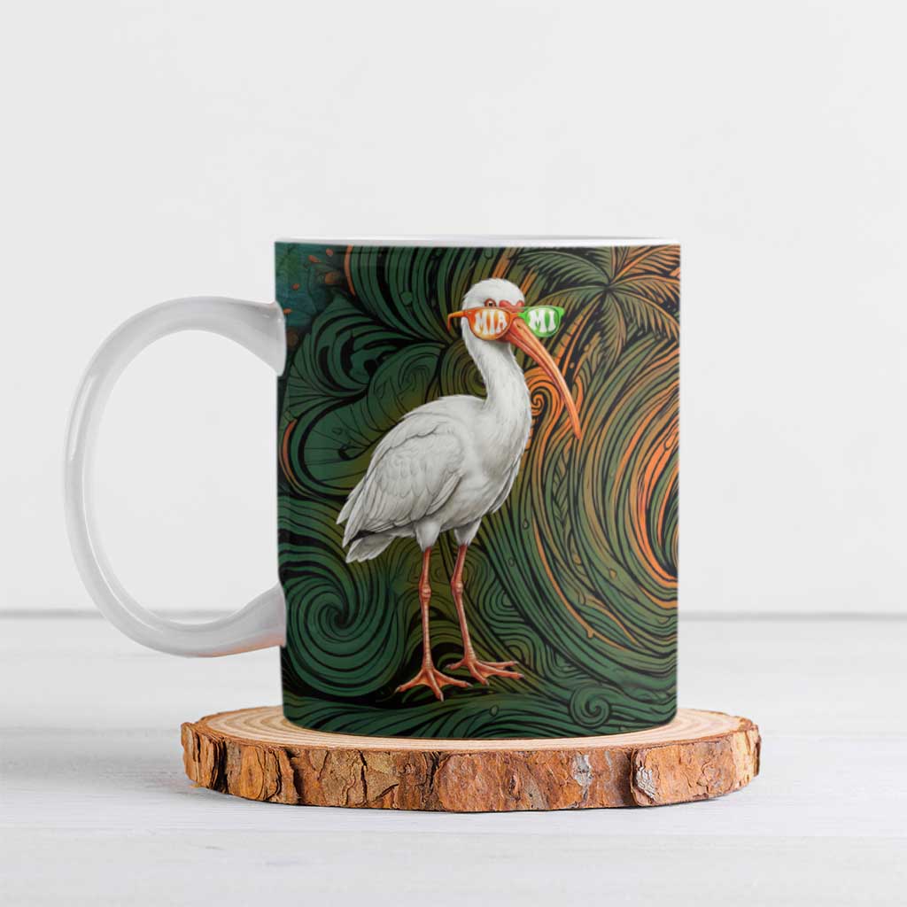 Vintage American White Ibis Ceramic Mug Miami Sunglasses Artistic Tribal Wave Pattern
