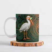 Vintage American White Ibis Ceramic Mug Miami Sunglasses Artistic Tribal Wave Pattern