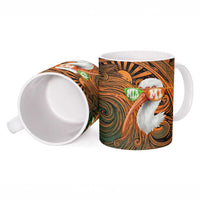 Vintage American White Ibis Ceramic Mug Miami Sunglasses Artistic Tribal Wave Pattern