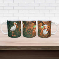 Vintage American White Ibis Ceramic Mug Miami Sunglasses Artistic Tribal Wave Pattern