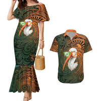 Vintage American White Ibis Couples Matching Mermaid Dress and Hawaiian Shirt Miami Sunglasses Artistic Tribal Wave Pattern
