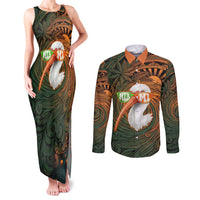 Vintage American White Ibis Couples Matching Tank Maxi Dress and Long Sleeve Button Shirt Miami Sunglasses Artistic Tribal Wave Pattern