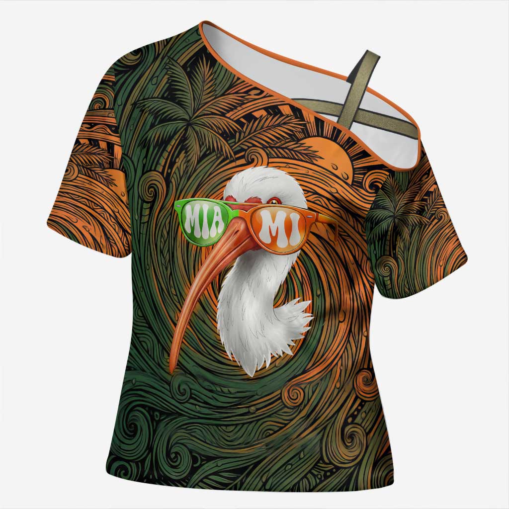 Vintage American White Ibis Cross Shoulder Shirt Miami Sunglasses Artistic Tribal Wave Pattern