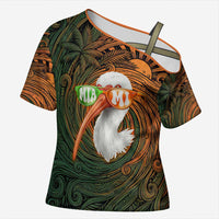 Vintage American White Ibis Cross Shoulder Shirt Miami Sunglasses Artistic Tribal Wave Pattern