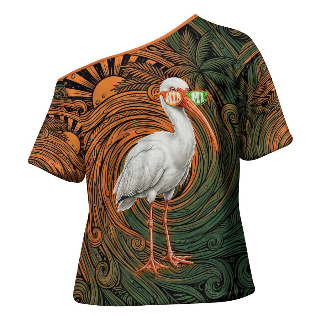 Vintage American White Ibis Cross Shoulder Shirt Miami Sunglasses Artistic Tribal Wave Pattern