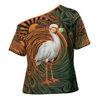 Vintage American White Ibis Cross Shoulder Shirt Miami Sunglasses Artistic Tribal Wave Pattern