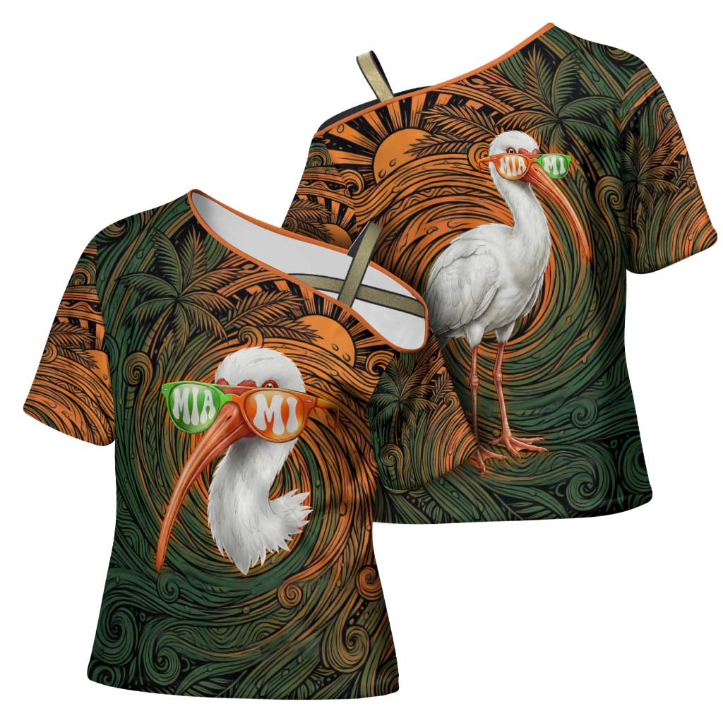 Vintage American White Ibis Cross Shoulder Shirt Miami Sunglasses Artistic Tribal Wave Pattern