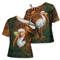Vintage American White Ibis Cross Shoulder Shirt Miami Sunglasses Artistic Tribal Wave Pattern