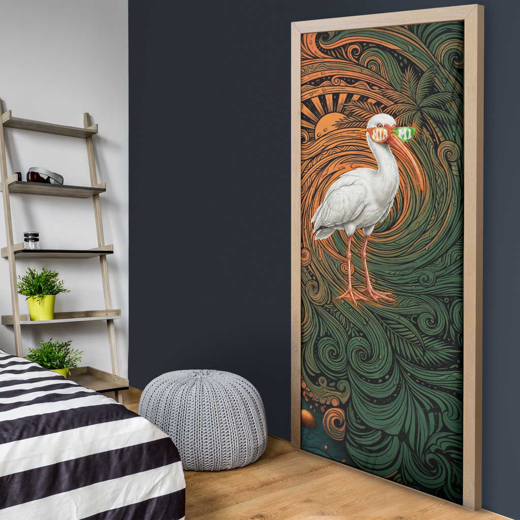 Vintage American White Ibis Door Cover Miami Sunglasses Artistic Tribal Wave Pattern