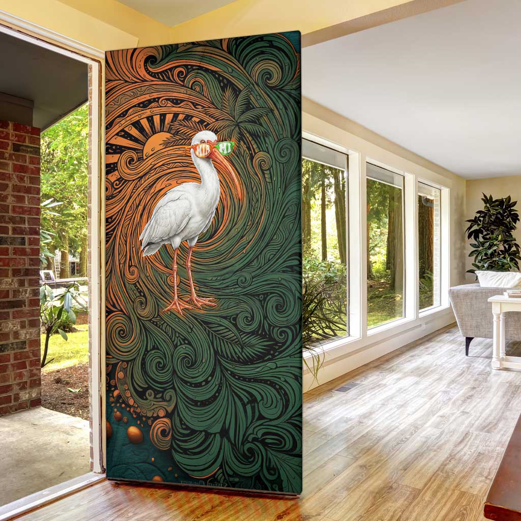 Vintage American White Ibis Door Cover Miami Sunglasses Artistic Tribal Wave Pattern