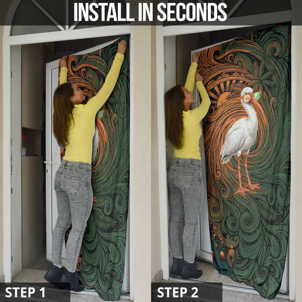 Vintage American White Ibis Door Cover Miami Sunglasses Artistic Tribal Wave Pattern