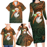 Vintage American White Ibis Family Matching Long Sleeve Bodycon Dress and Hawaiian Shirt Miami Sunglasses Artistic Tribal Wave Pattern