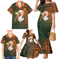 Vintage American White Ibis Family Matching Mermaid Dress and Hawaiian Shirt Miami Sunglasses Artistic Tribal Wave Pattern