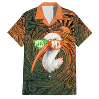 Vintage American White Ibis Family Matching Mermaid Dress and Hawaiian Shirt Miami Sunglasses Artistic Tribal Wave Pattern