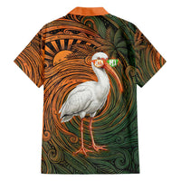 Vintage American White Ibis Family Matching Off The Shoulder Long Sleeve Dress and Hawaiian Shirt Miami Sunglasses Artistic Tribal Wave Pattern