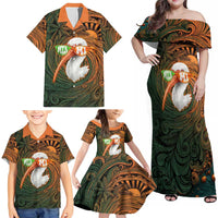 Vintage American White Ibis Family Matching Off Shoulder Maxi Dress and Hawaiian Shirt Miami Sunglasses Artistic Tribal Wave Pattern