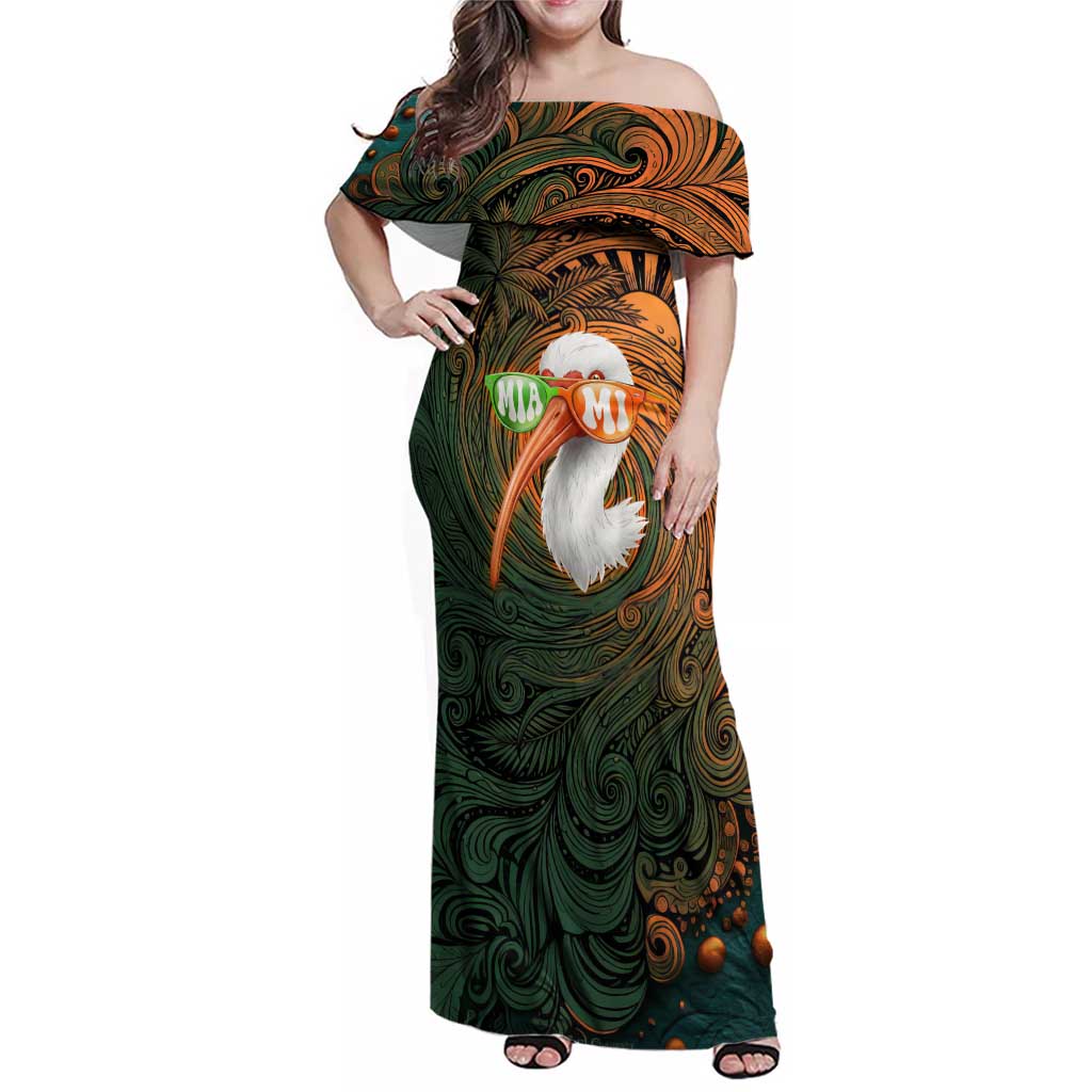 Vintage American White Ibis Family Matching Off Shoulder Maxi Dress and Hawaiian Shirt Miami Sunglasses Artistic Tribal Wave Pattern