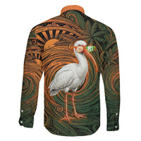 Vintage American White Ibis Family Matching Off Shoulder Short Dress and Hawaiian Shirt Miami Sunglasses Artistic Tribal Wave Pattern
