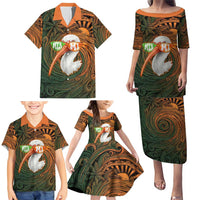 Vintage American White Ibis Family Matching Puletasi and Hawaiian Shirt Miami Sunglasses Artistic Tribal Wave Pattern