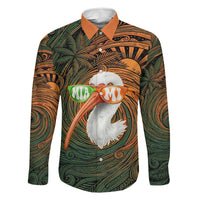 Vintage American White Ibis Family Matching Puletasi and Hawaiian Shirt Miami Sunglasses Artistic Tribal Wave Pattern
