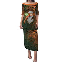 Vintage American White Ibis Family Matching Puletasi and Hawaiian Shirt Miami Sunglasses Artistic Tribal Wave Pattern