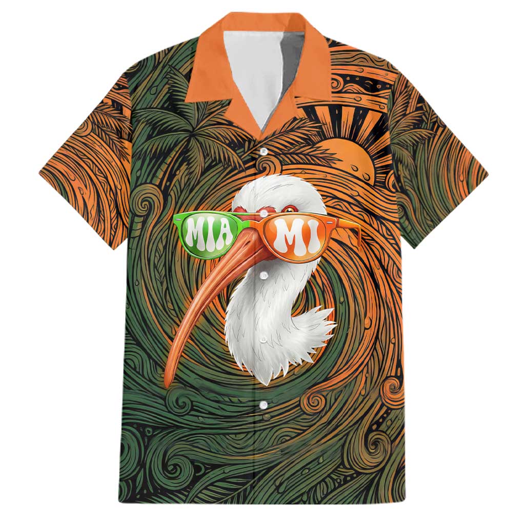 Vintage American White Ibis Family Matching Short Sleeve Bodycon Dress and Hawaiian Shirt Miami Sunglasses Artistic Tribal Wave Pattern