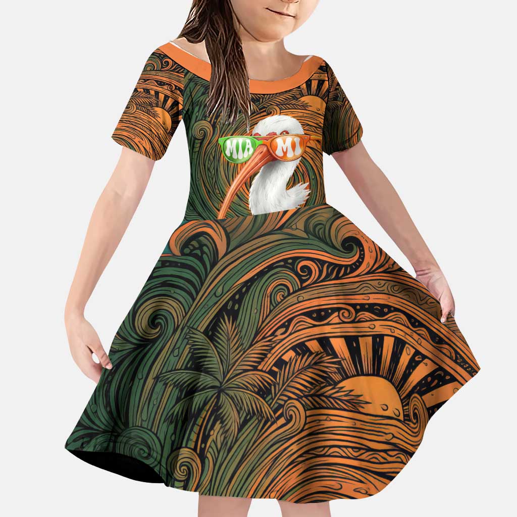 Vintage American White Ibis Family Matching Summer Maxi Dress and Hawaiian Shirt Miami Sunglasses Artistic Tribal Wave Pattern