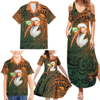 Vintage American White Ibis Family Matching Summer Maxi Dress and Hawaiian Shirt Miami Sunglasses Artistic Tribal Wave Pattern