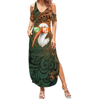 Vintage American White Ibis Family Matching Summer Maxi Dress and Hawaiian Shirt Miami Sunglasses Artistic Tribal Wave Pattern