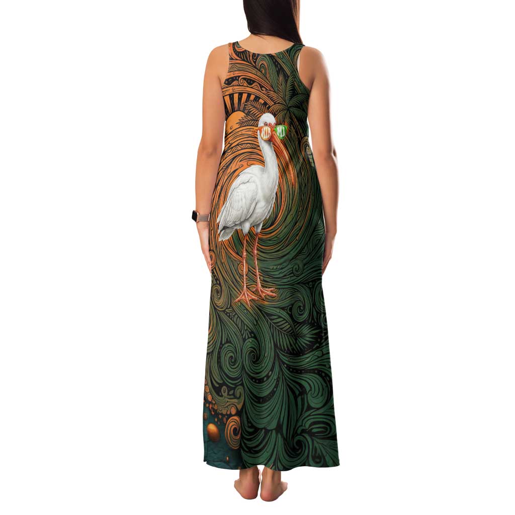 Vintage American White Ibis Family Matching Tank Maxi Dress and Hawaiian Shirt Miami Sunglasses Artistic Tribal Wave Pattern