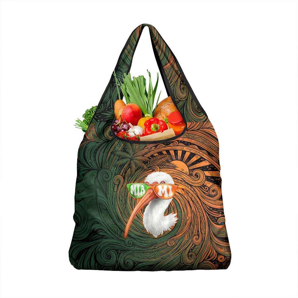 Vintage American White Ibis Grocery Bag Miami Sunglasses Artistic Tribal Wave Pattern