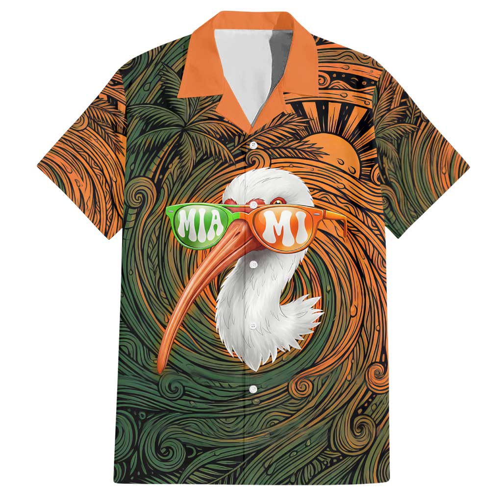 Vintage American White Ibis Hawaiian Shirt Miami Sunglasses Artistic Tribal Wave Pattern
