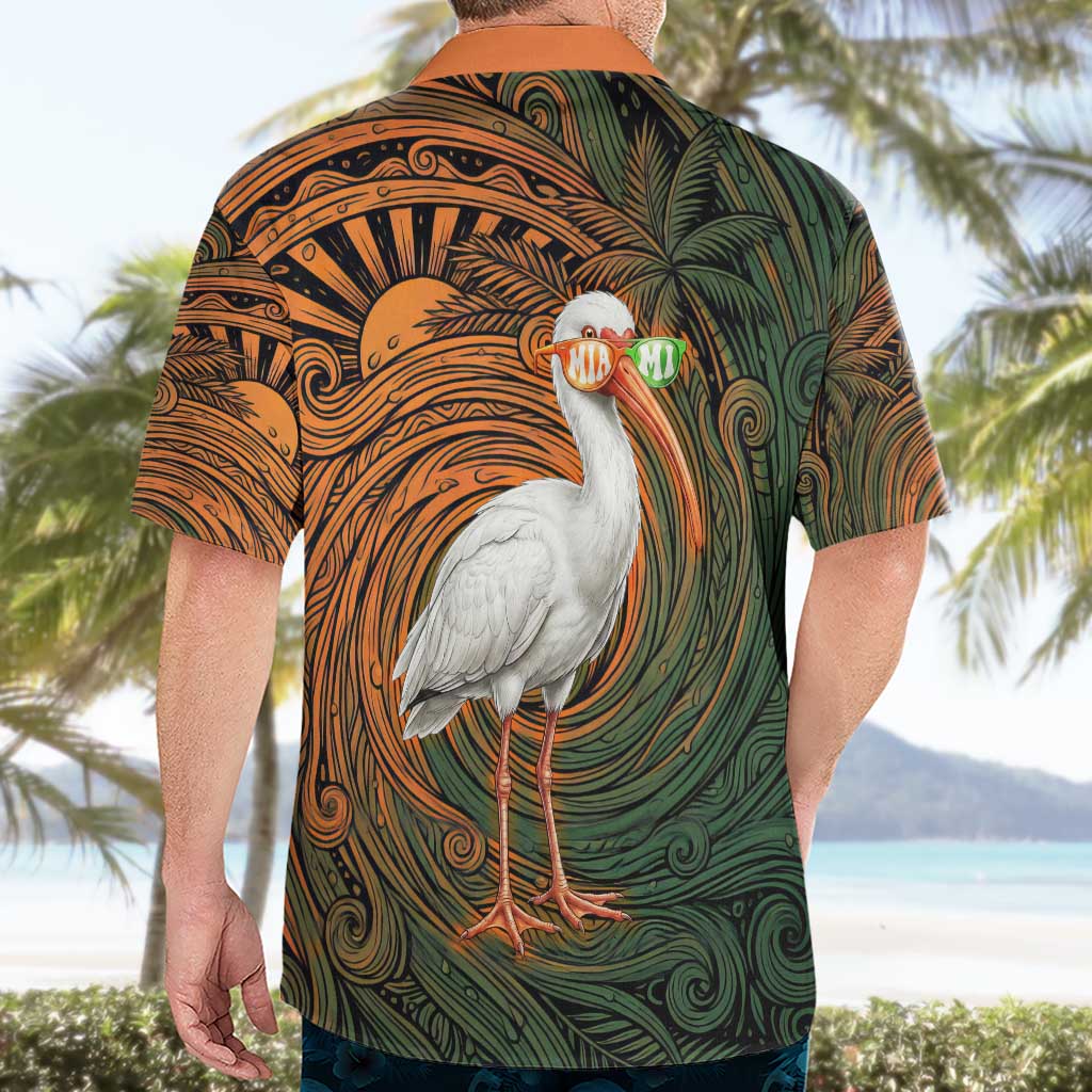 Vintage American White Ibis Hawaiian Shirt Miami Sunglasses Artistic Tribal Wave Pattern