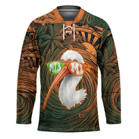 Vintage American White Ibis Hockey Jersey Miami Sunglasses Artistic Tribal Wave Pattern