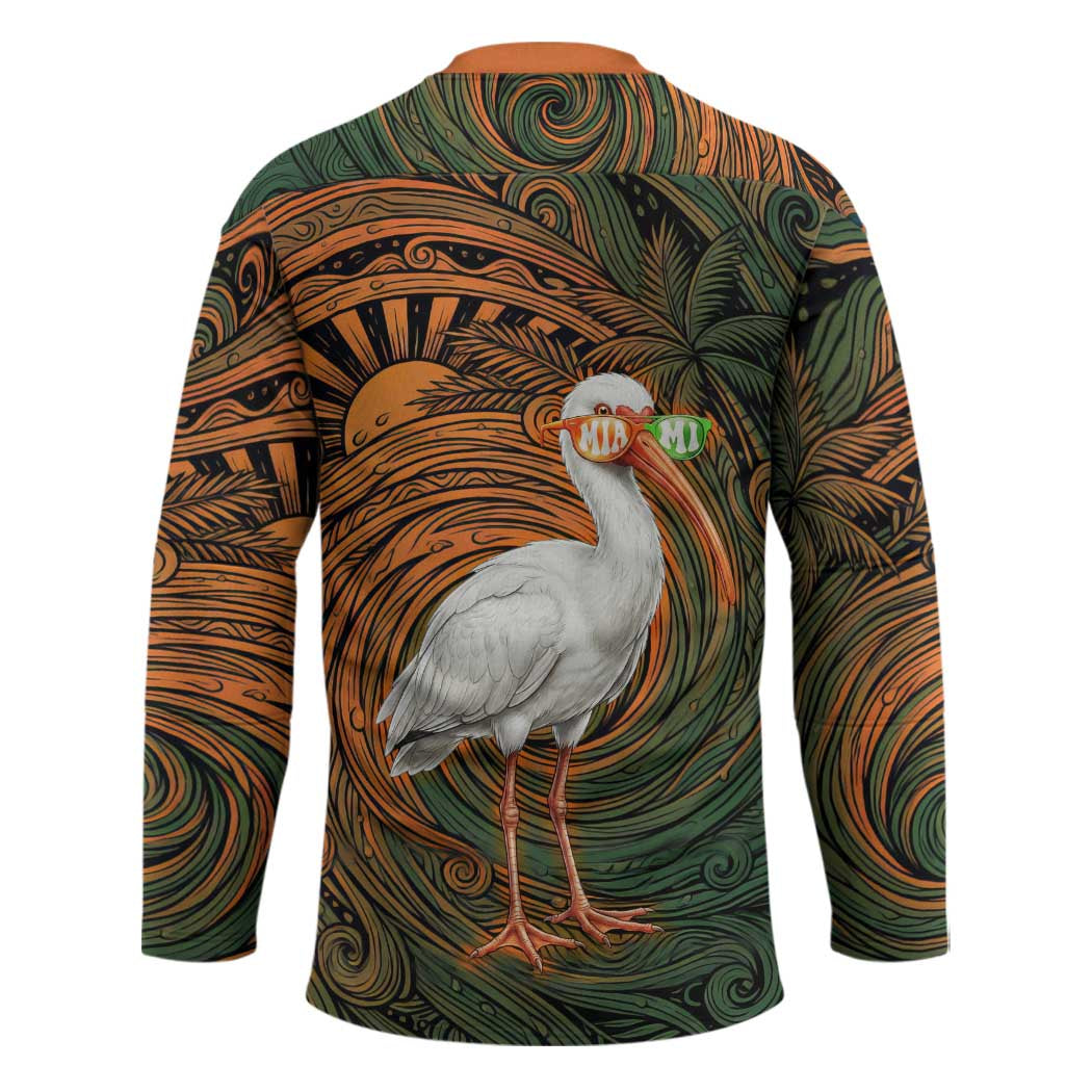 Vintage American White Ibis Hockey Jersey Miami Sunglasses Artistic Tribal Wave Pattern