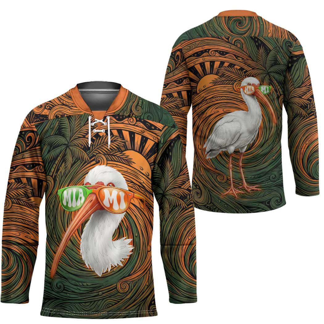 Vintage American White Ibis Hockey Jersey Miami Sunglasses Artistic Tribal Wave Pattern