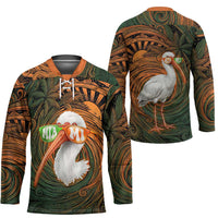 Vintage American White Ibis Hockey Jersey Miami Sunglasses Artistic Tribal Wave Pattern