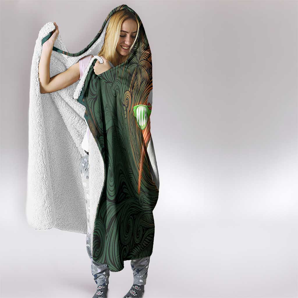 Vintage American White Ibis Hooded Blanket Miami Sunglasses Artistic Tribal Wave Pattern