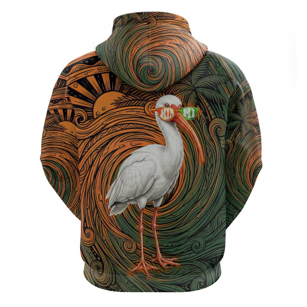 Vintage American White Ibis Hoodie Miami Sunglasses Artistic Tribal Wave Pattern