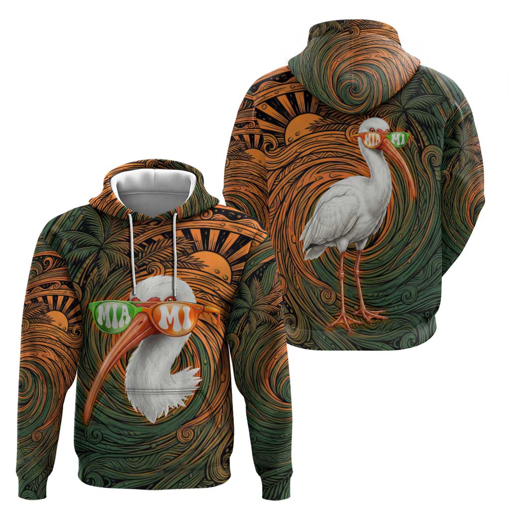 Vintage American White Ibis Hoodie Miami Sunglasses Artistic Tribal Wave Pattern